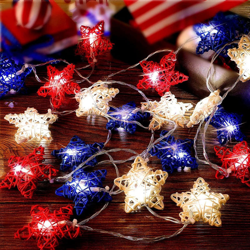 Bulk 24pcs Stars Patriotic Wicker Rattan Christmas Ball Stars Hanging Ornaments Wholesale