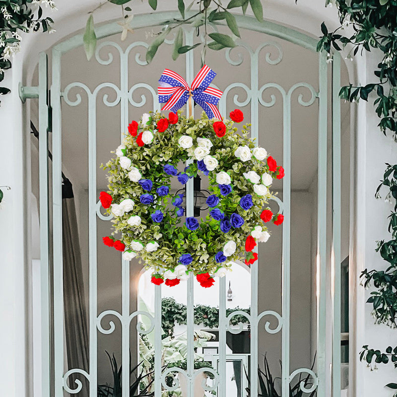 Bulk 4th of July Patriotic Day Wreath Artificial Roses Wreath Wholesale
