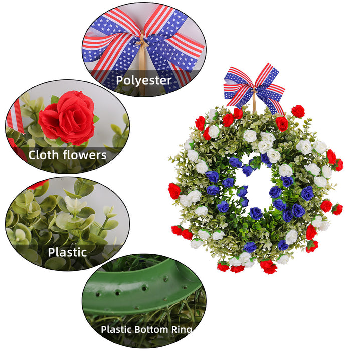 Bulk 4th of July Patriotic Day Wreath Artificial Roses Wreath Wholesale