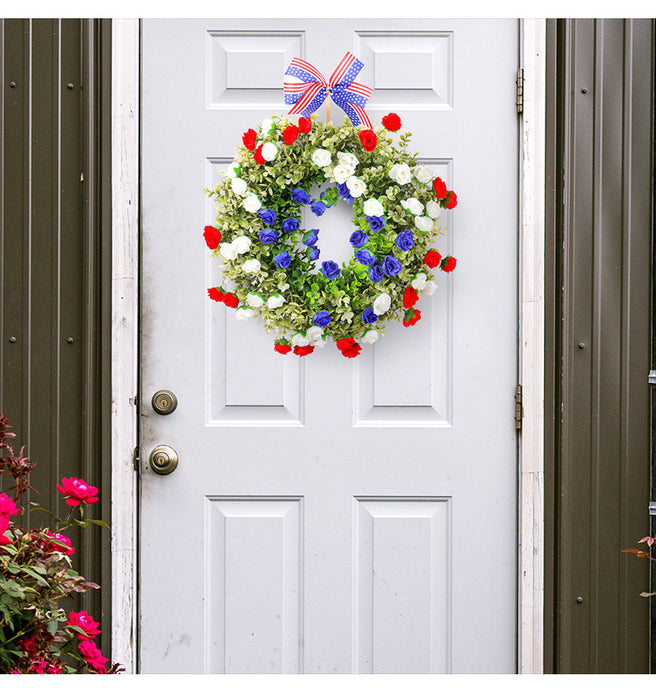 Bulk 4th of July Patriotic Day Wreath Artificial Roses Wreath Wholesale