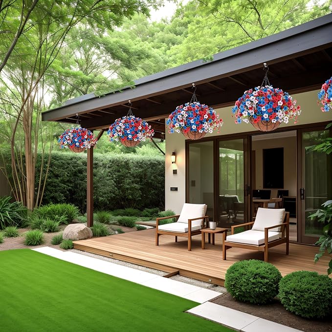 Bulk 4th of July DIY Artificial Hanging Plants Flowers Basket Plants UV Resistant Wholesale