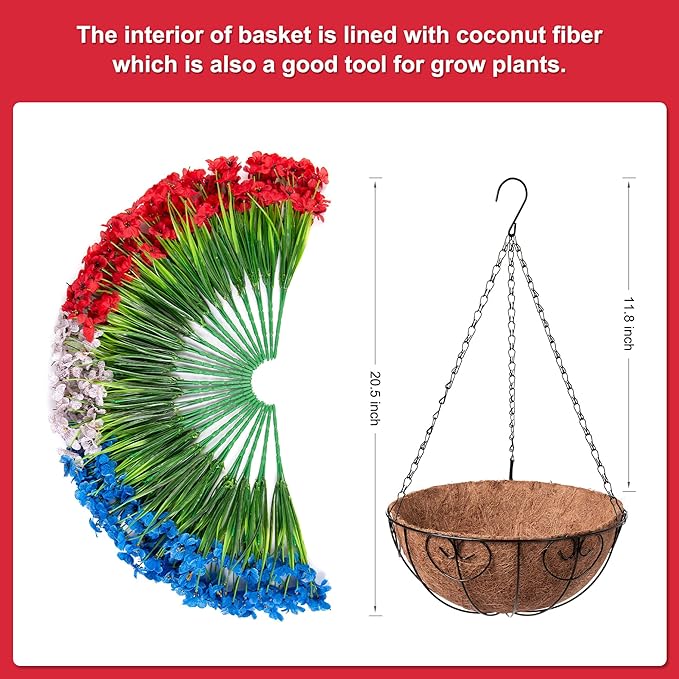 Bulk 4th of July DIY Artificial Hanging Plants Flowers Basket Plants UV Resistant Wholesale
