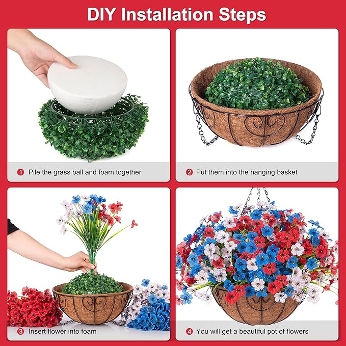 Bulk 4th of July DIY Artificial Hanging Plants Flowers Basket Plants UV Resistant Wholesale
