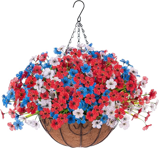 Bulk 4th of July DIY Artificial Hanging Plants Flowers Basket Plants UV Resistant Wholesale