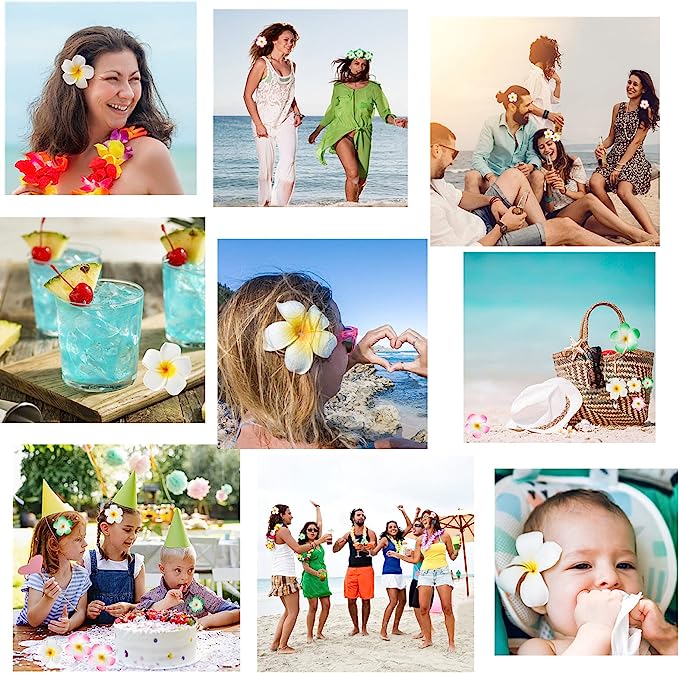 Bulk 50 Uds 3,5 "espuma hawaiana Frangipani flores artificiales Plumeria sombrero pinzas para el pelo para fiesta playa vacaciones hogar boda decoración