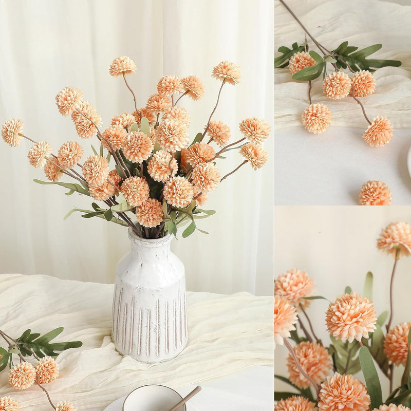5Pcs Realistic Artificial Pompon Mums - Premium Silk Chrysanthemums for DIY Bouquets & Wedding Decor (Beige, Ready-to-Use, Great Value)