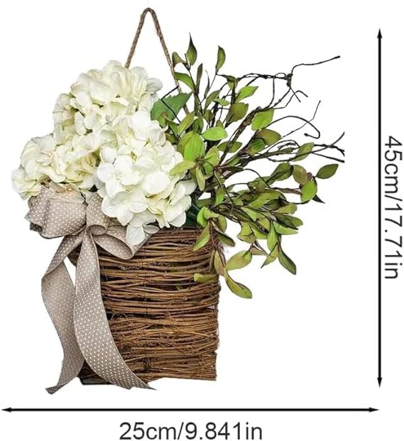 Bulk Cream Hydrangea Door Hanger Basket Wreath Artificial Flowers for Front Door Wall Hanging Porch Farmhouse Decor Wholesale