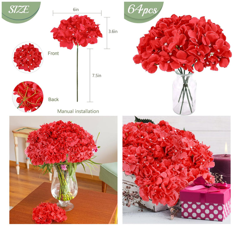 64pcs Vibrant Silk Hydrangea Flowers - Full Artificial Blooms for Wedding Centerpieces & Home Decor (Easy to Assemble, Great Value)