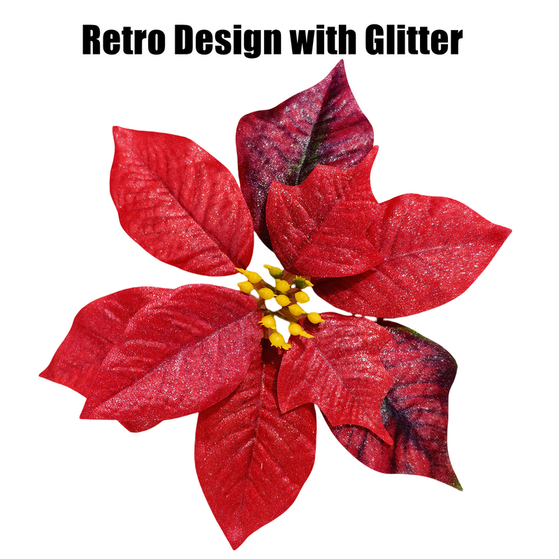 Bulk 26" Large Tall Artificial Glitter Retro Poinsettia Bouquet Christmas Decor Wholesale