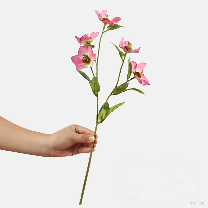 18 Inch Christmas Rose Artificial Flower, Single Stem 5-Head Faux Poinsettia, Realistic Silk Flower for Holiday Decor, Christmas Wreath, Mantel & Table Arrangements