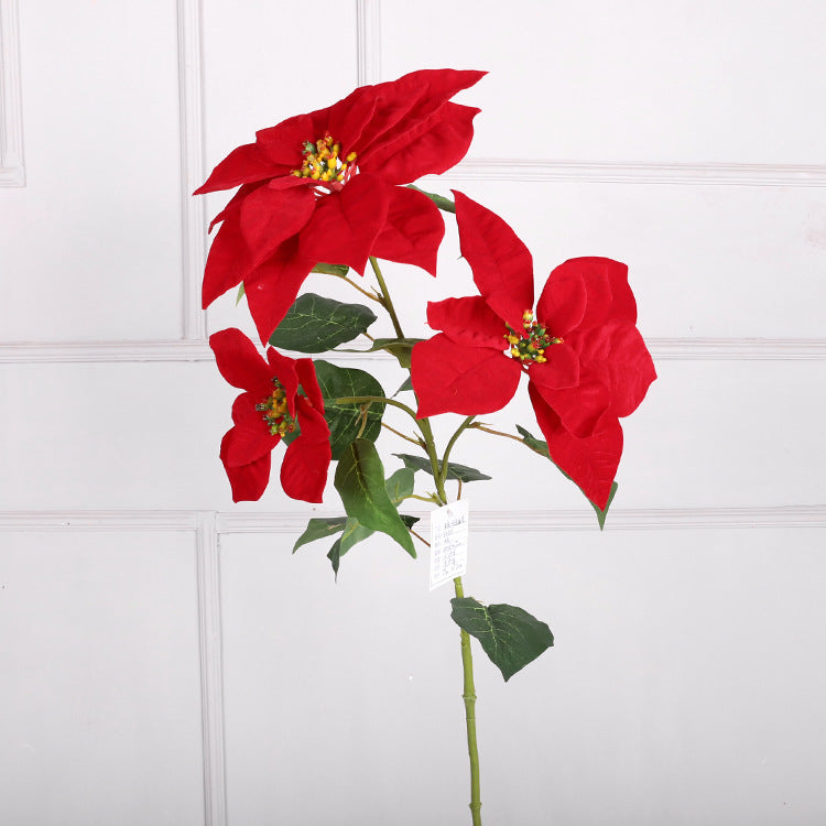 Lot de 5 tiges de poinsettia artificielles en velours de Noël, arbustes, fleurs en soie, vente en gros