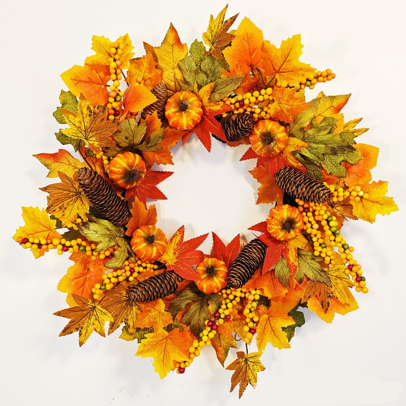 Bulk Fall Pumpkin Pine Cone Maple Leaf Wreath Artificial Wreath Thanksgiving Day Harvest Festival Party Decor Wholesale