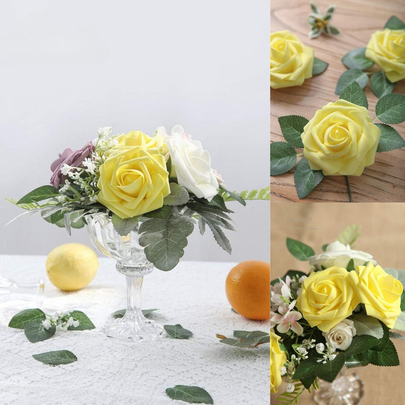 25pcs Real-Looking Foam Roses - Bendable Stems for DIY Wedding Bouquets, Bridal Showers & Centerpieces (Ivory/White/Purple) - Great Value for Money
