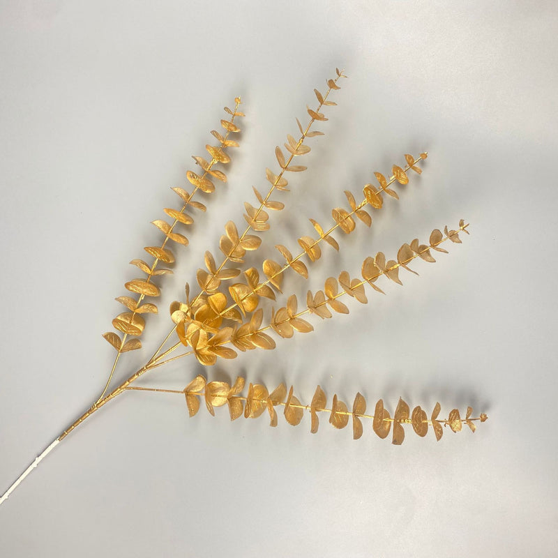 Bouquet de tiges d'eucalyptus dorées longues de 31 po, 5 fourchettes, arrangement floral au toucher réaliste, vente en gros