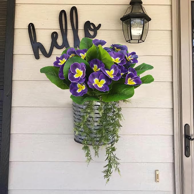 Lot de 5 fleurs de pensées artificielles en vrac de 9,8 pouces pour plantes d'extérieur résistantes aux UV en gros