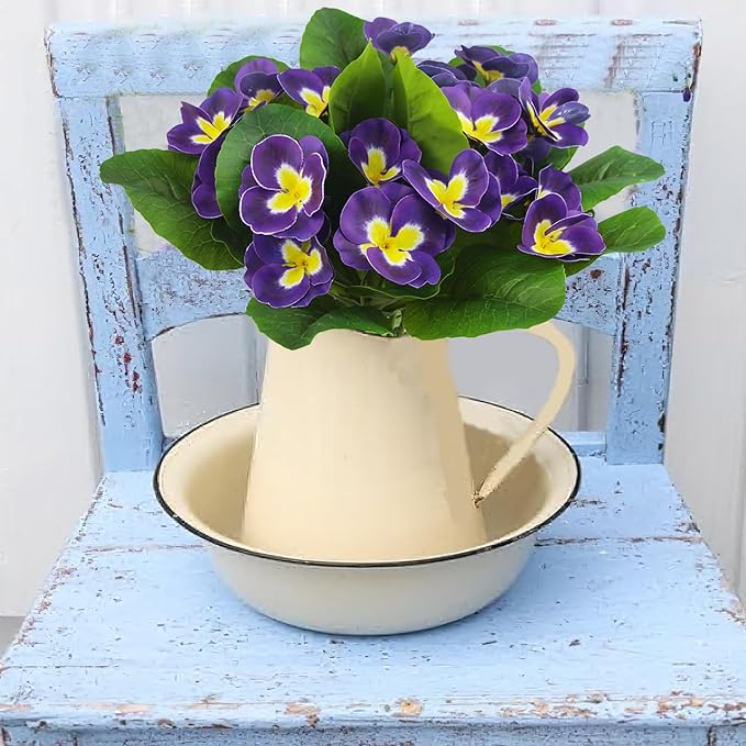 Lot de 5 fleurs de pensées artificielles en vrac de 9,8 pouces pour plantes d'extérieur résistantes aux UV en gros