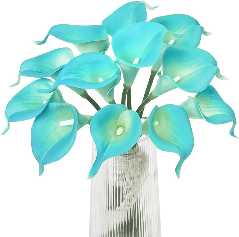 12Pcs Realistic Artificial Calla Lilies - Velvety Teal Blue Flowers for Wedding Bouquets & Home Decor