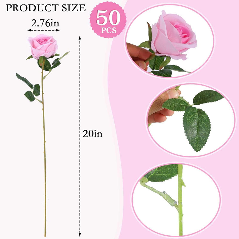 50PCS Premium Velvet Silk Roses - Realistic White Artificial Flowers for Wedding & Home Decor