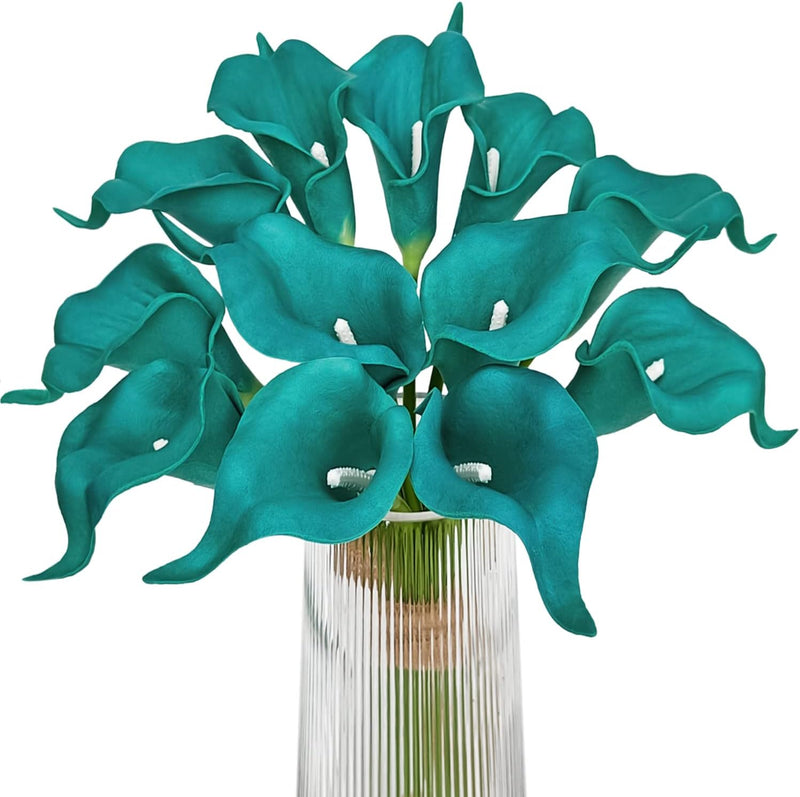 12Pcs Realistic Artificial Calla Lilies - Velvety Teal Blue Flowers for Wedding Bouquets & Home Decor