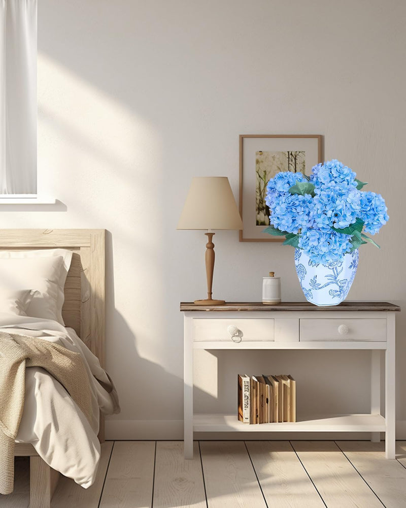 6PCS Premium Silk Hydrangea Bouquets - Realistic Blue Artificial Flowers for Weddings & Home Decor (Lifelike Texture, Fray-Free Quality, Excellent Value)