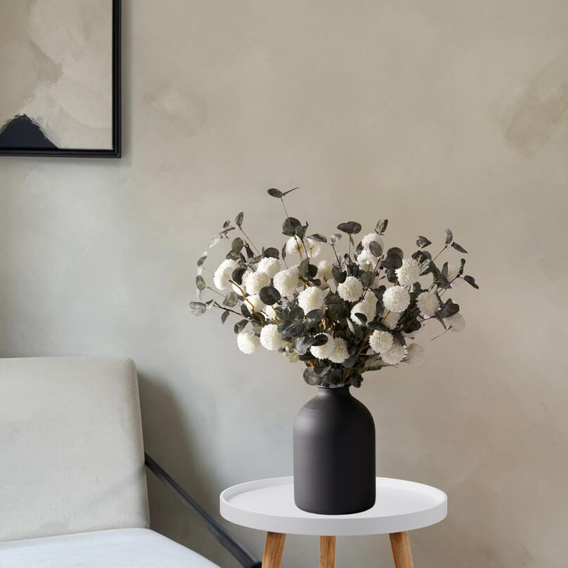 10 Stems Realistic Artificial Silk Mums - Neutral Beige & Eucalyptus Floral Set for Vase Arrangements (Soft Texture, Great Value）