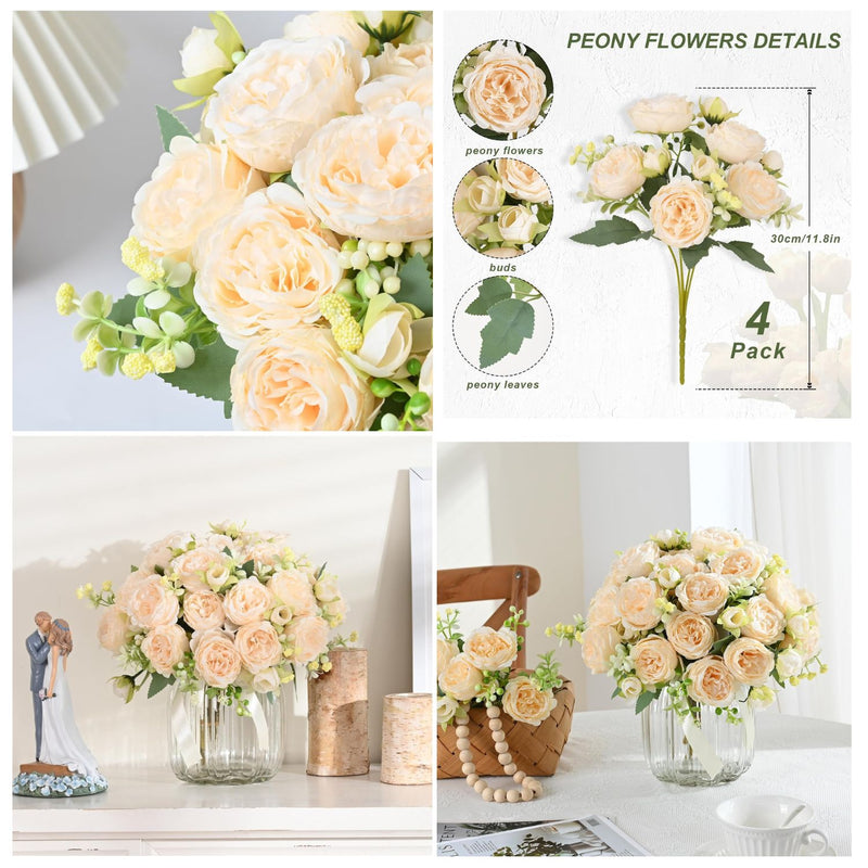 Realistic Artificial Peonies - Vibrant Pink Silk Flowers for Wedding Centerpieces & Home Decor (Easy to Assemble, Great Value, Holds Shape Well)