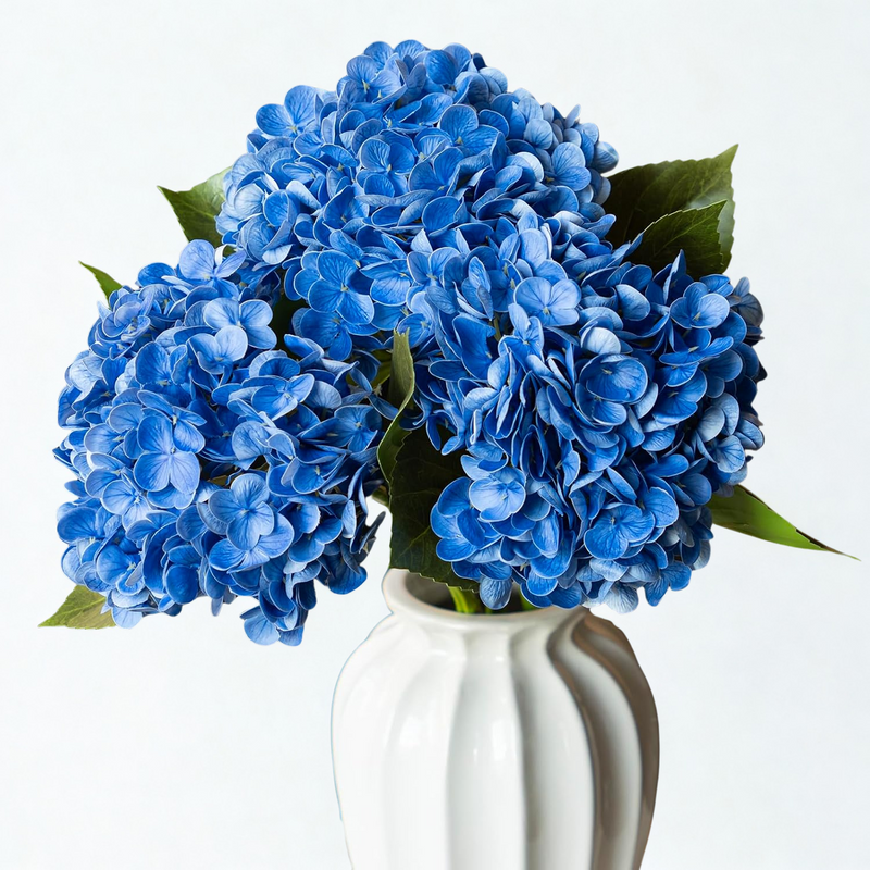 3PCS 22" Realistic Artificial Hydrangeas - Large Silk Flowers with Vivid Dark Blue & Green Colors for Wedding & Home Decor (Luxe Soft Petals, Sturdy Stems)