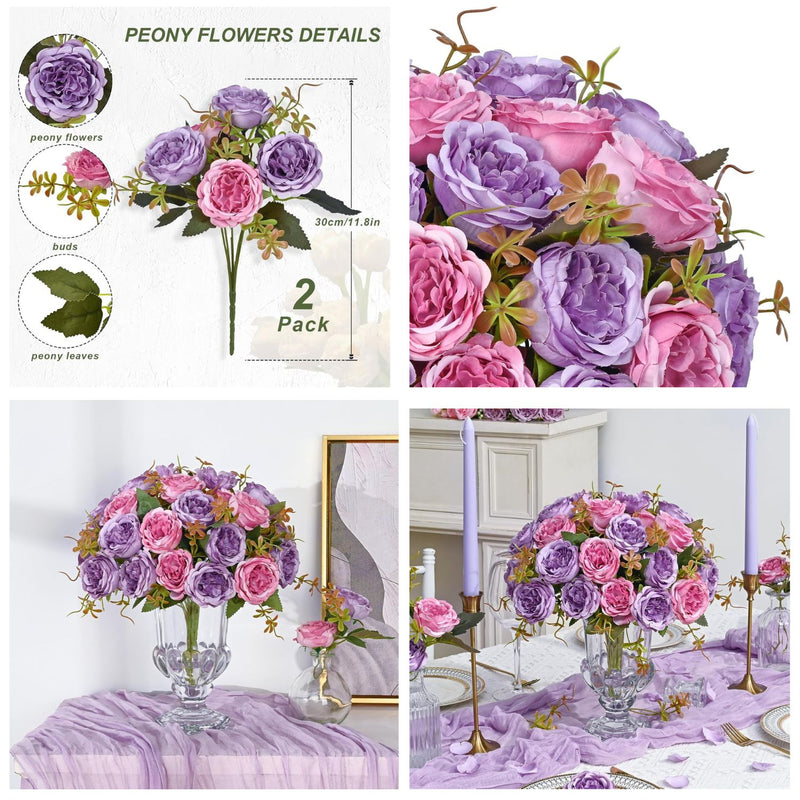 Realistic Artificial Peonies - Vibrant Pink Silk Flowers for Wedding Centerpieces & Home Decor (Easy to Assemble, Great Value, Holds Shape Well)