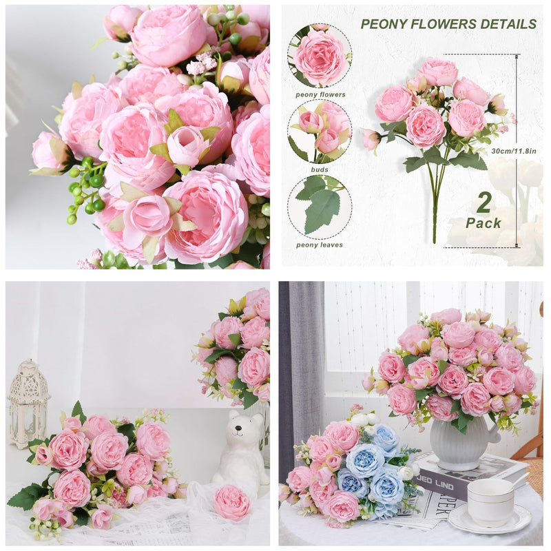 Realistic Artificial Peonies - Vibrant Pink Silk Flowers for Wedding Centerpieces & Home Decor (Easy to Assemble, Great Value, Holds Shape Well)
