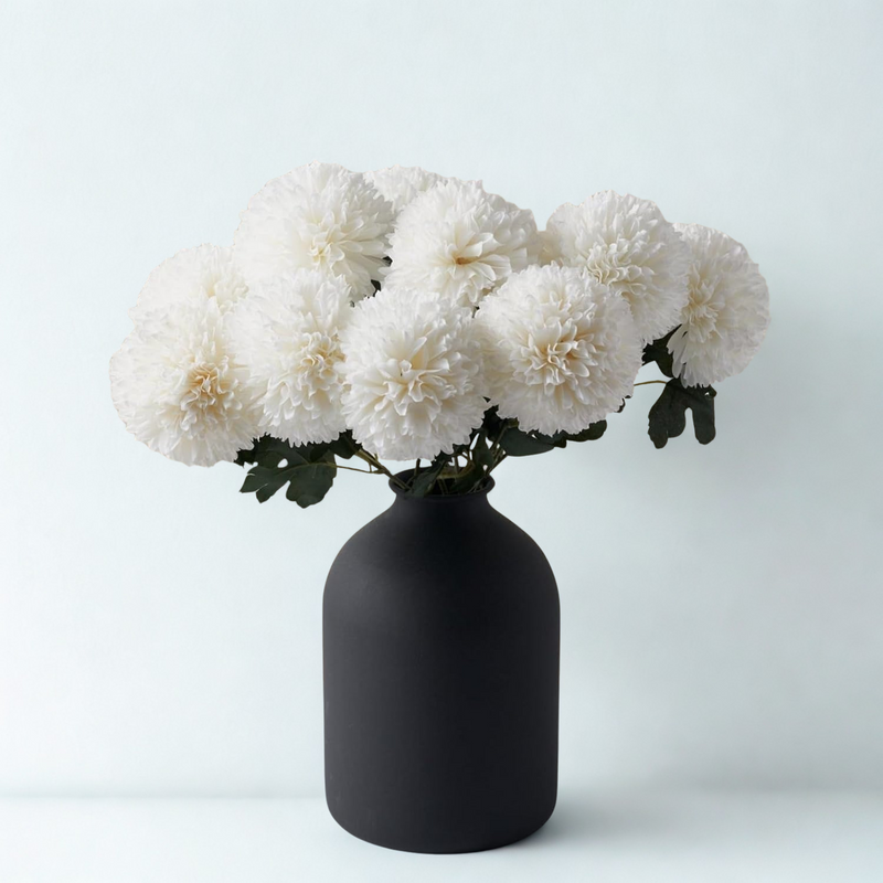 10 Stems Realistic Artificial Silk Mums - Neutral Beige & Eucalyptus Floral Set for Vase Arrangements (Soft Texture, Great Value）