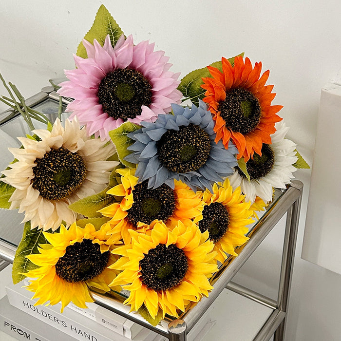 Bulk 6Pcs Fall Sunflowers Long Stems Bouquet for Tall Vase Home Wedding Party Decoration Wholesale