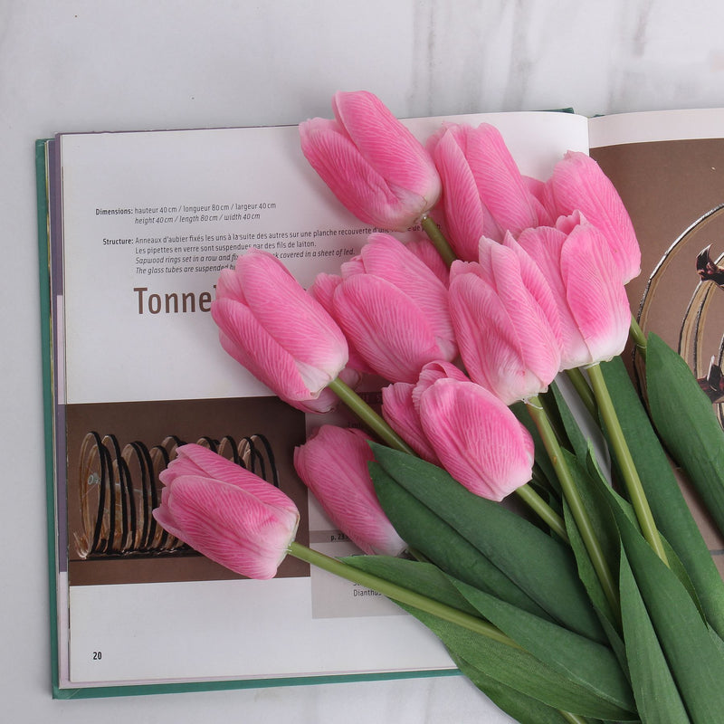 Bulk 6Pcs 20" Real Touch Deep Pink Silk Tulips Artificial Flowers Tulip Stems for Home Wedding Decor Vase Wholesale