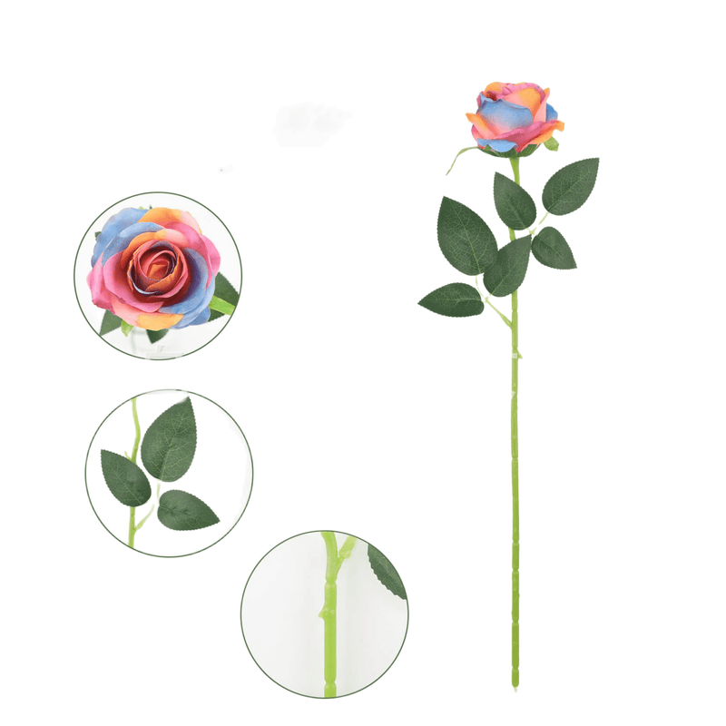 Liquidation en vrac 19" Tige de rose arc-en-ciel Rose colorée Fleurs artificielles Arrangements floraux Centre de table artificiel En gros