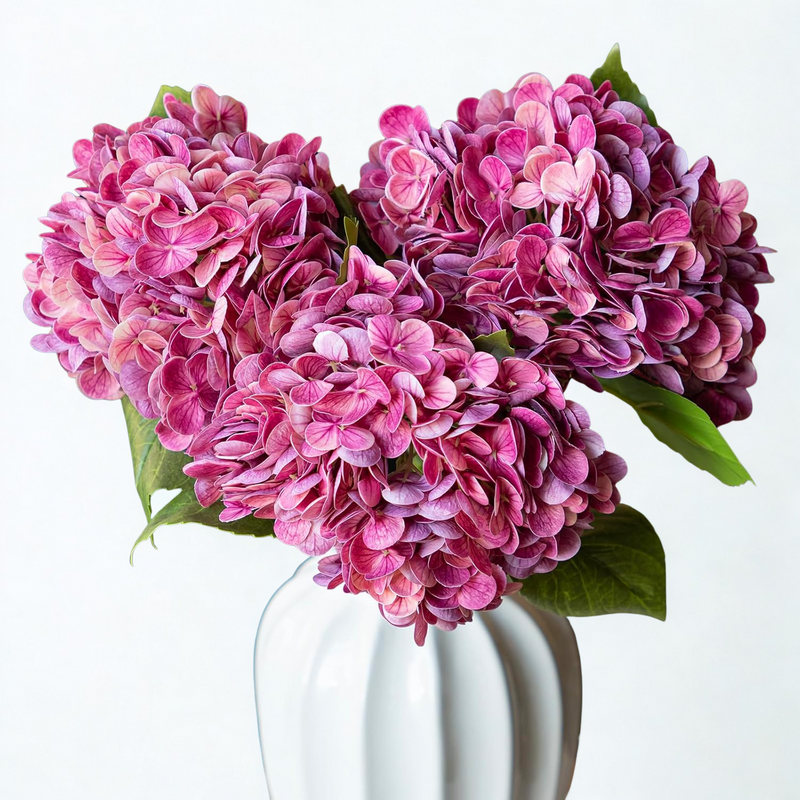 3PCS 22" Realistic Artificial Hydrangeas - Large Silk Flowers with Vivid Dark Blue & Green Colors for Wedding & Home Decor (Luxe Soft Petals, Sturdy Stems)