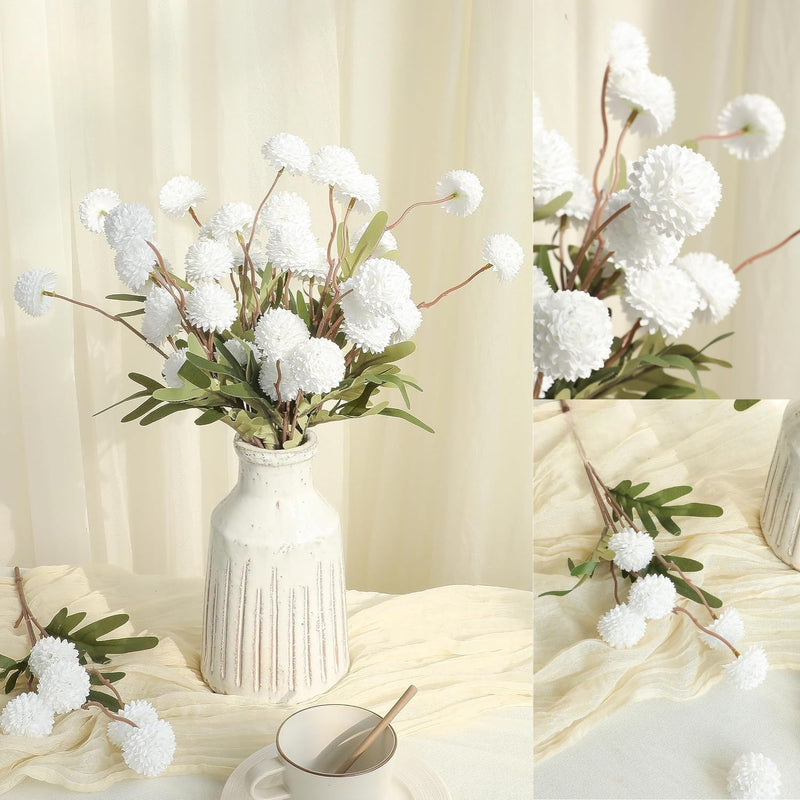 5Pcs Realistic Artificial Pompon Mums - Premium Silk Chrysanthemums for DIY Bouquets & Wedding Decor (Beige, Ready-to-Use, Great Value)