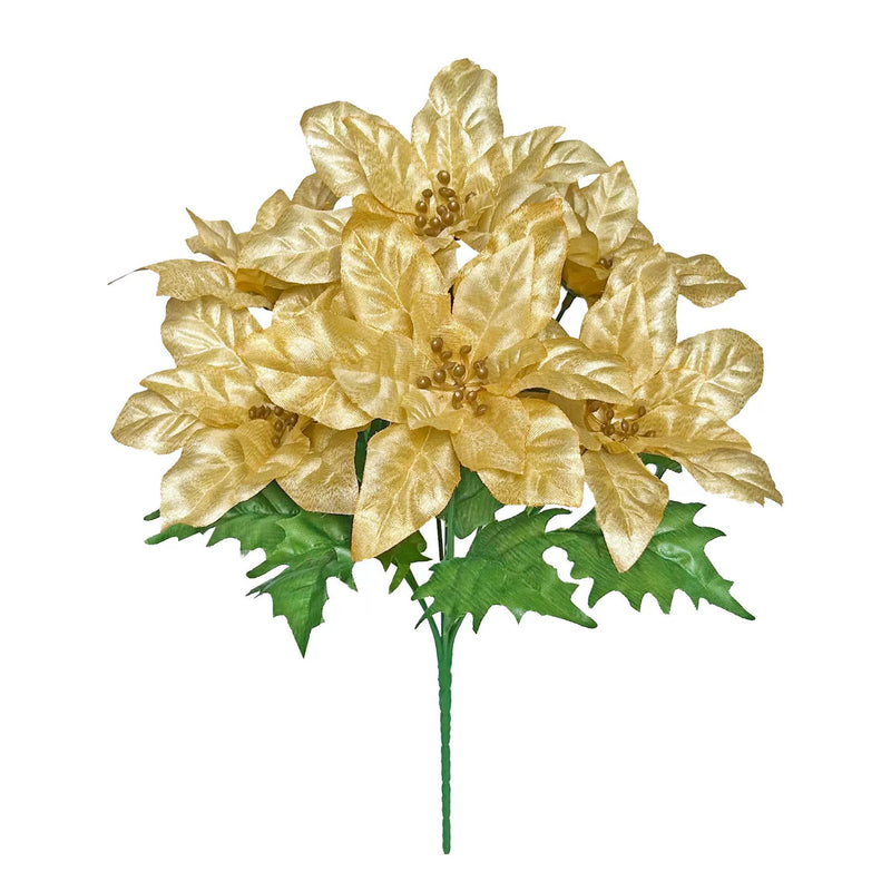 7-Head Christmas Artificial Flowers, Xmas Decorative Fake Poinsettia Indoor Outdoor Holiday
