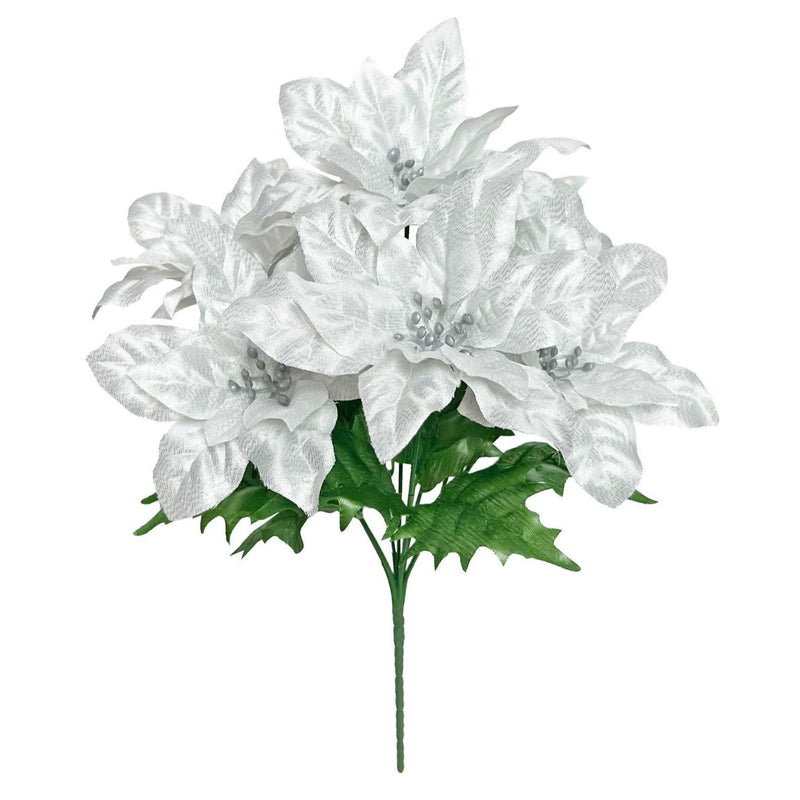 7-Head Christmas Artificial Flowers, Xmas Decorative Fake Poinsettia Indoor Outdoor Holiday