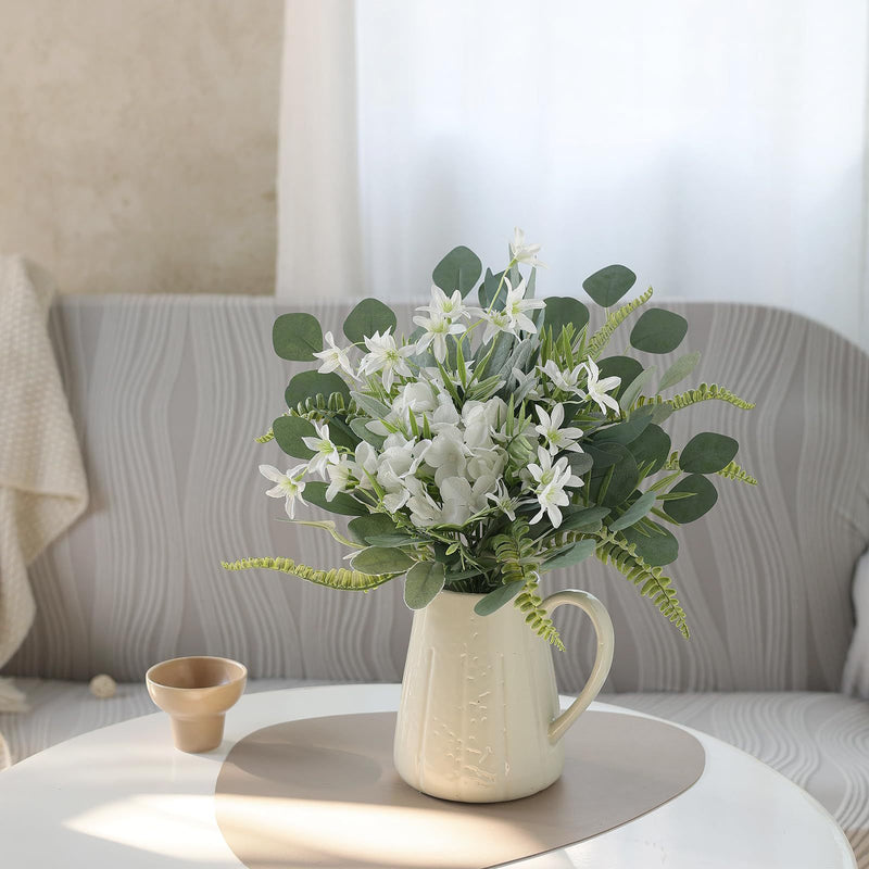 Lot de 70 tiges de feuilles d'eucalyptus et de fleurs artificielles mélangées pour bricolage, vente en gros