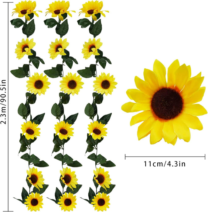 7.5ft Real-Looking Artificial Sunflower Garland - Vibrant Silk Flowers with Green Leaves for Outdoor/Indoor Decor (Weatherproof, Long-Lasting, Fragrant Option)