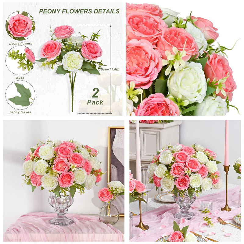 Realistic Artificial Peonies - Vibrant Pink Silk Flowers for Wedding Centerpieces & Home Decor (Easy to Assemble, Great Value, Holds Shape Well)