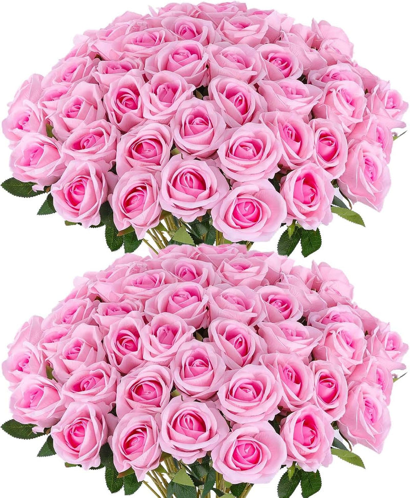 50PCS Premium Velvet Silk Roses - Realistic White Artificial Flowers for Wedding & Home Decor