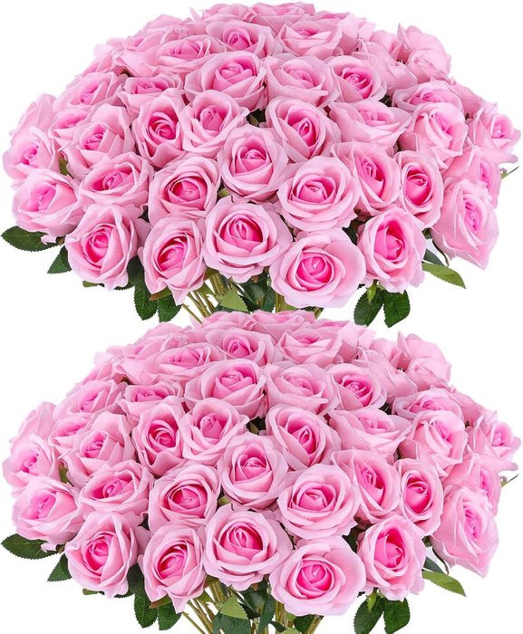 50PCS Premium Velvet Silk Roses - Realistic White Artificial Flowers for Wedding & Home Decor