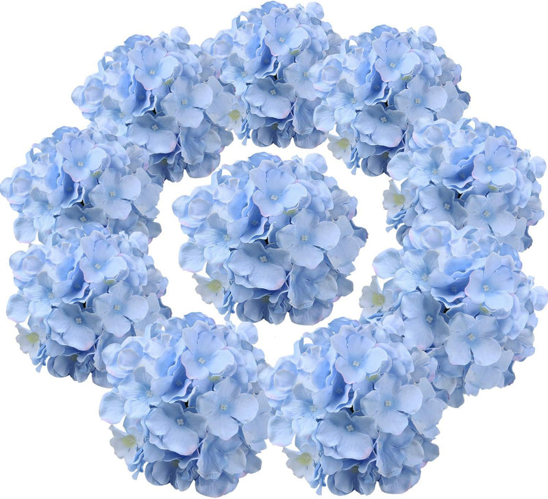 10Pcs Realistic Silk Hydrangea Heads - Beautiful Blueberry Blue Artificial Flowers for Wedding & Home Decor