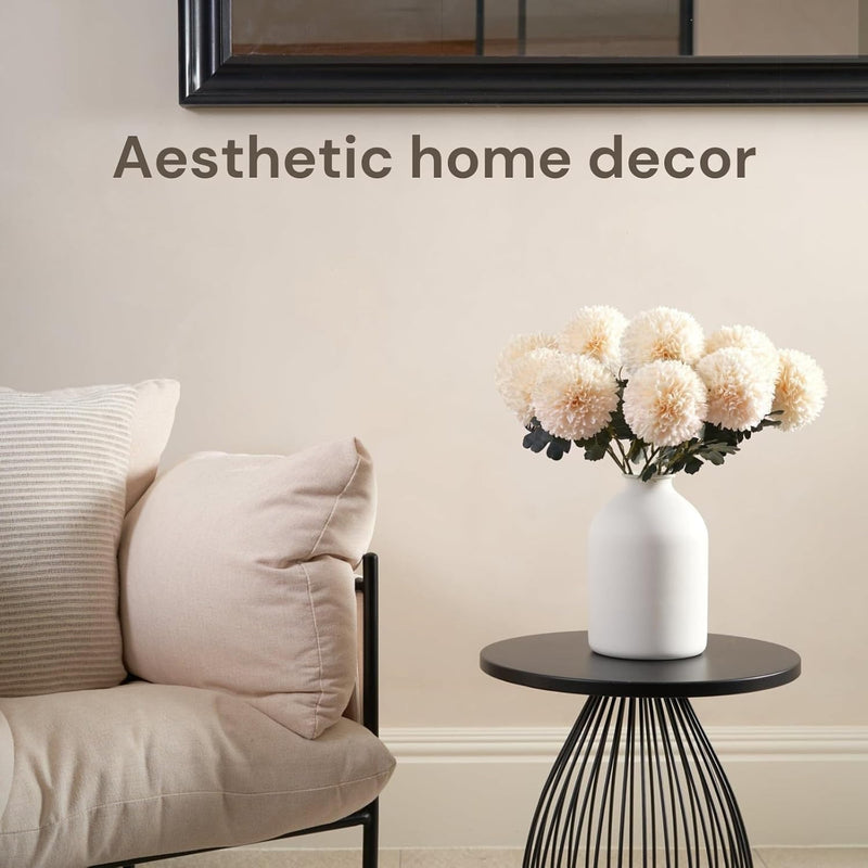 10 Stems Realistic Artificial Silk Mums - Neutral Beige & Eucalyptus Floral Set for Vase Arrangements (Soft Texture, Great Value）