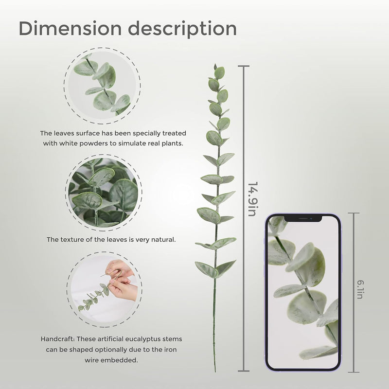 Realistic Artificial Eucalyptus Stems - Premium Faux Leaves for Bouquets, Centerpieces & Wedding Decor (Great Value, Mixed Size Reviews)