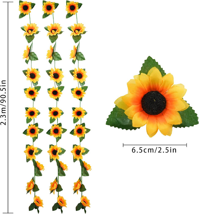 7.5ft Real-Looking Artificial Sunflower Garland - Vibrant Silk Flowers with Green Leaves for Outdoor/Indoor Decor (Weatherproof, Long-Lasting, Fragrant Option)