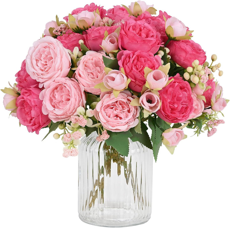 Realistic Artificial Peonies - Vibrant Pink Silk Flowers for Wedding Centerpieces & Home Decor (Easy to Assemble, Great Value, Holds Shape Well)