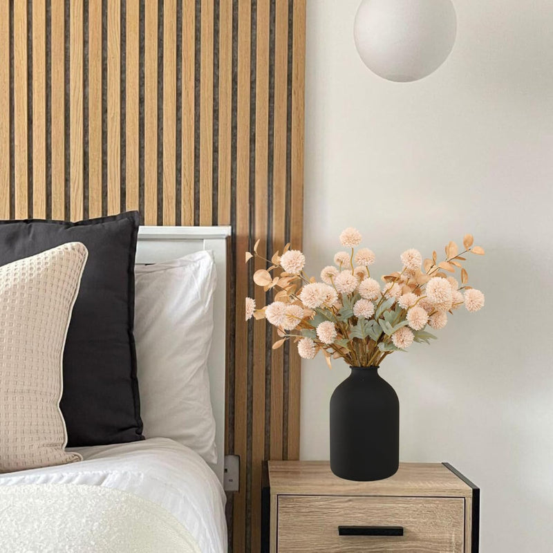 10 Stems Realistic Artificial Silk Mums - Neutral Beige & Eucalyptus Floral Set for Vase Arrangements (Soft Texture, Great Value）