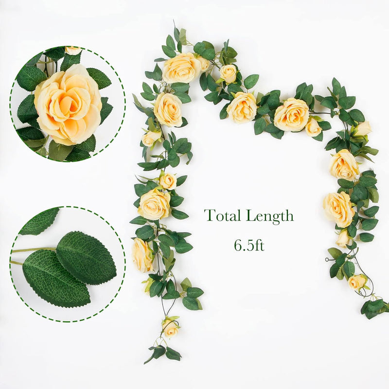 4PCS (26FT) Vibrant Pink Artificial Rose Vine Garland - Realistic Silk Flowers for Wedding Arches & Party Decor (Odor-Free Option, 6FT Segments, Perfect for Photos)