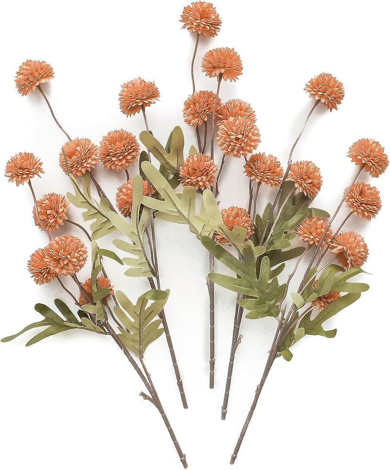 5Pcs Realistic Artificial Pompon Mums - Premium Silk Chrysanthemums for DIY Bouquets & Wedding Decor (Beige, Ready-to-Use, Great Value)